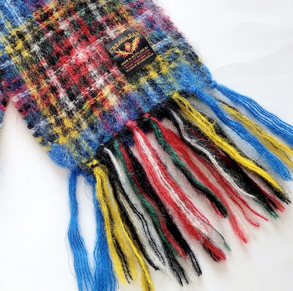 Creagaran Wool & Mohair Scarf Made in Scotland, Plaid Fringe, Multicolor. - Picture 9 of 12